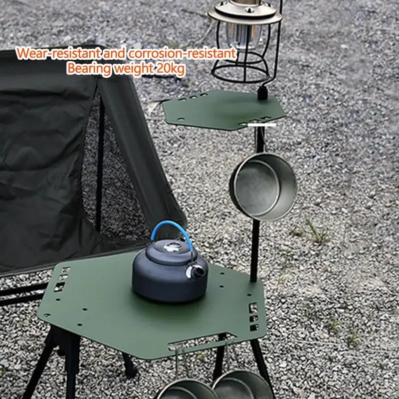 Camping Hexagonal Foldable Table With Light Stand Aluminum Alloy Double Layer Picnic Table Portable Lift Picnic Desk For Camping