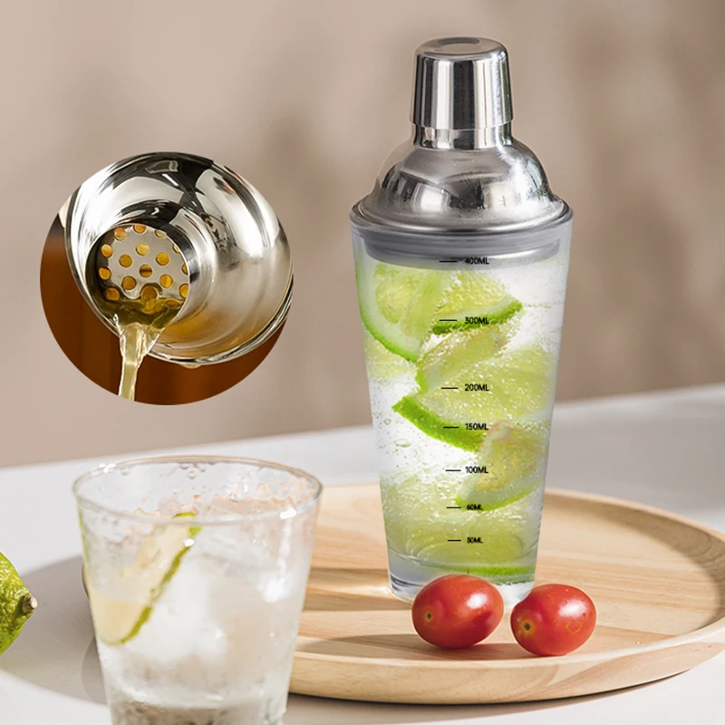 Chunda Customized New Product 3pcs Cocktail Glass Stainless Steel Cocktail Shaker Bar Set with Capacity Mark