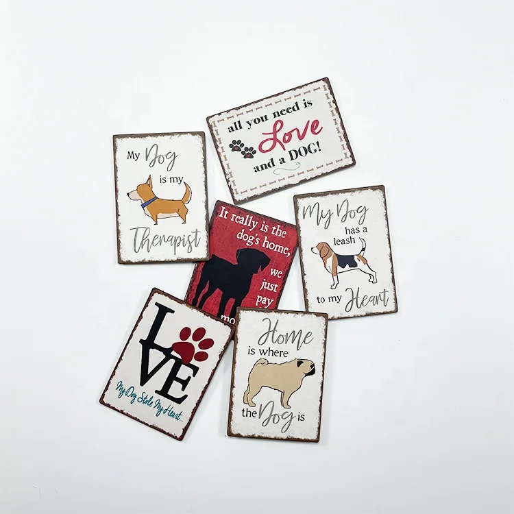 Mini Tin Sign With Magnet For Kitchen Dog Fridge Magnet Retro Metal Fridge Magnet