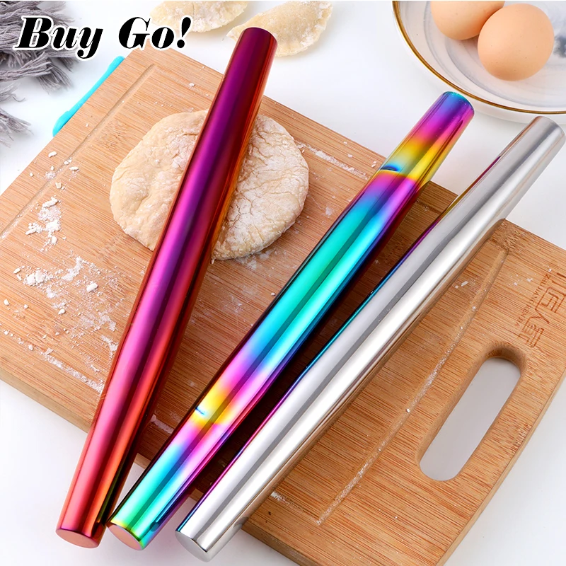 Baking Tools Cake Pizza Pasta Baker Roller Stainless Steel Dough Wrapper Rolling Pin