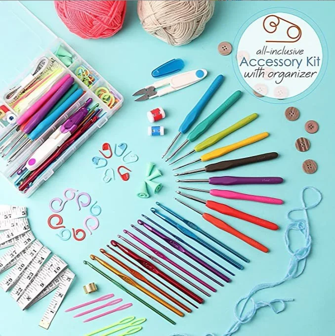 Chamkey Crochet hook Kit With Yarn Knitting Needles Sewing Kit Tools Crochet Hook ergonomic Set craft tools accessory