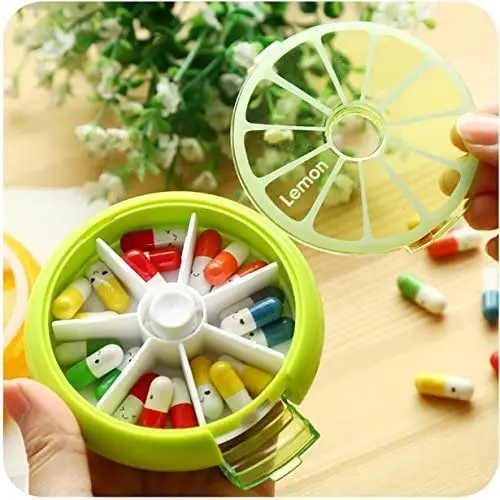 2024 Wholesale Plastic 7 Days Pills Organizer Round Colorful Fruit Weekly Medicine Box