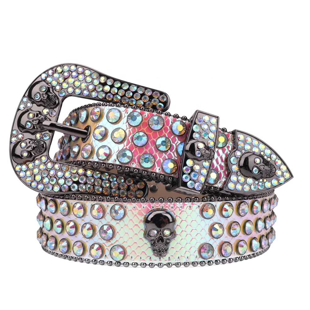 TENGMEI Designer Bling Bad Girls Skull Belts for Men Customized Buckle Logo Rhinestone