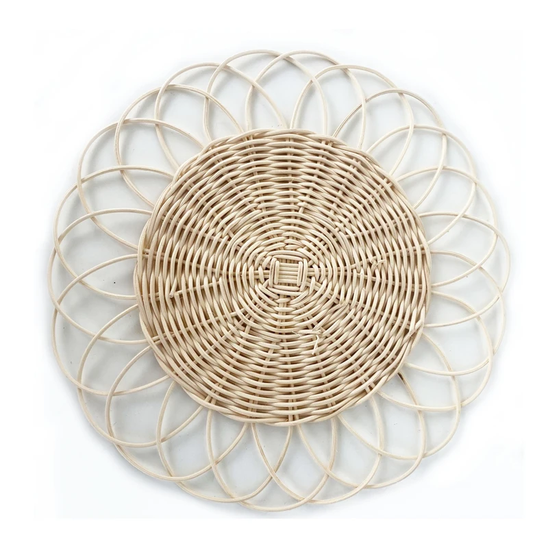 Hand Woven Rattan Placemat Wicker Charger Plate for Table Coaster for Kitchen Wedding Handmade Tabletop Cup Mat Photo Props