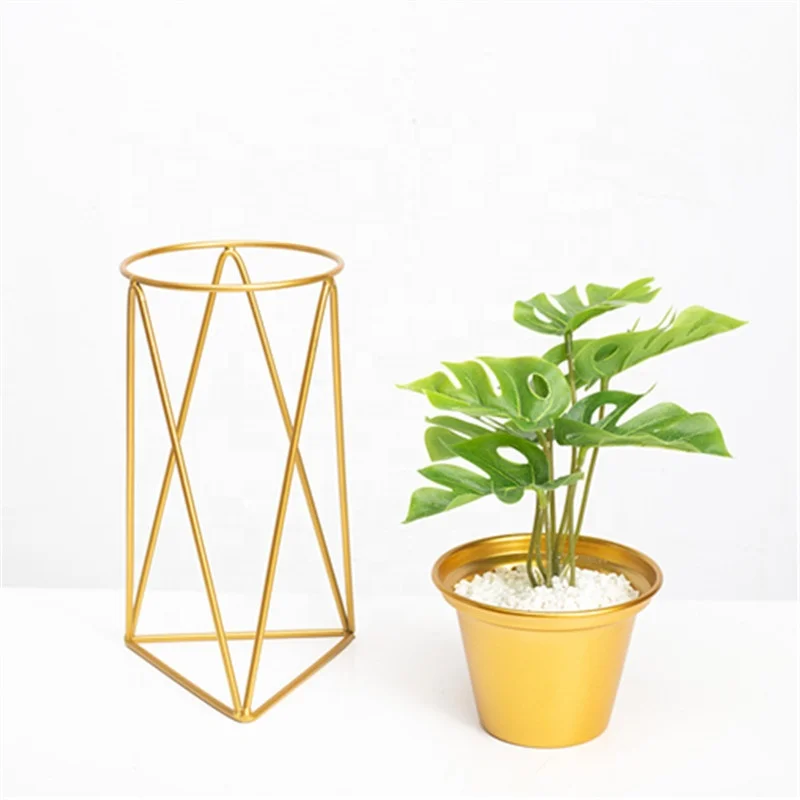 Modern Wrought Metal Iron Plant Stand Floor Flower Pot Holder Rack Planter Supports Golden for Living Room