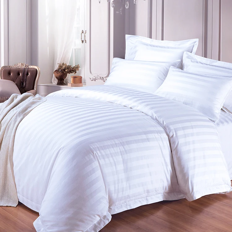 wholesale hotel linen hotel bedding set 300 thread count stripe bed sheet