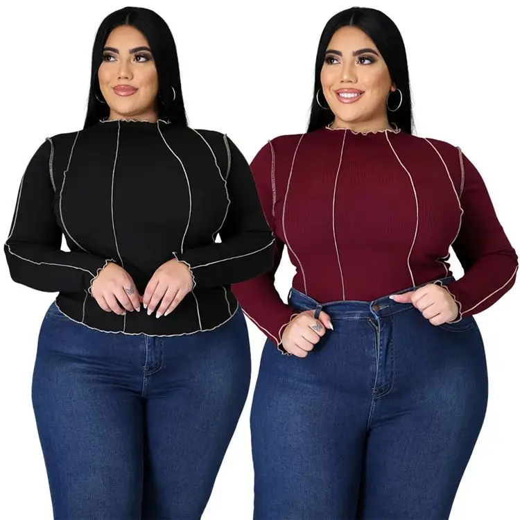 
A7011-womens spring 2021 elegant high neck long sleeve crop top plus size shirts women clothing 