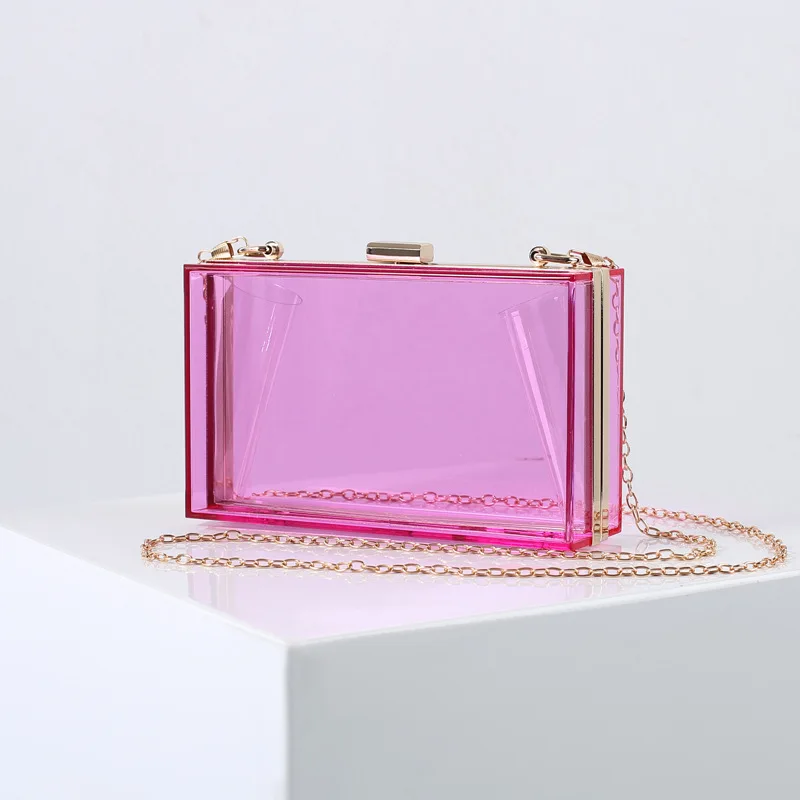 Clear Purse Bag Crossbody Box Clutch for Girls & Women,Stadium Approved Purses and Handbags for Prom Concerts with gold Chain