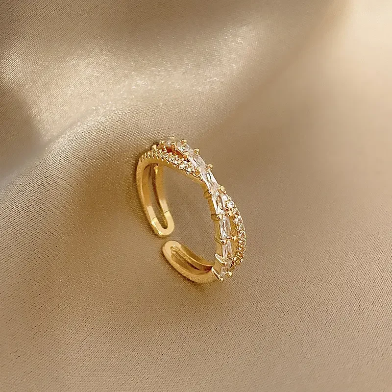 Fashion Hollow out Multilayer Ring Zircon Love Pearl Gold Ring Simple Adjustable Opening Jewelry Accessories Gift