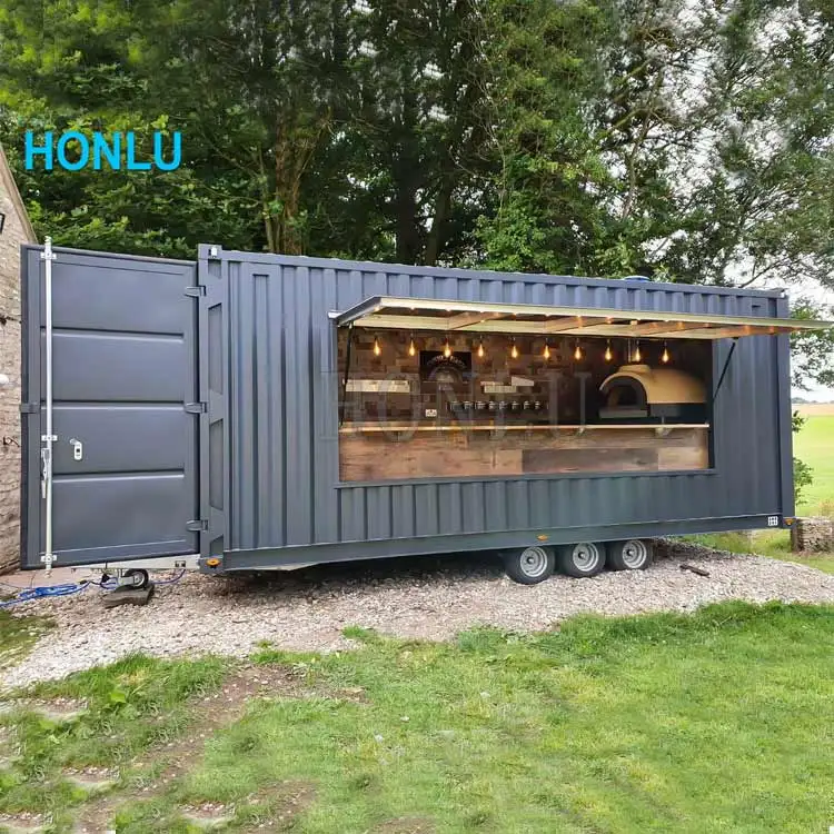 40ft black Mobile Restaurant Prefab shipping Customized container food trailer For Sale