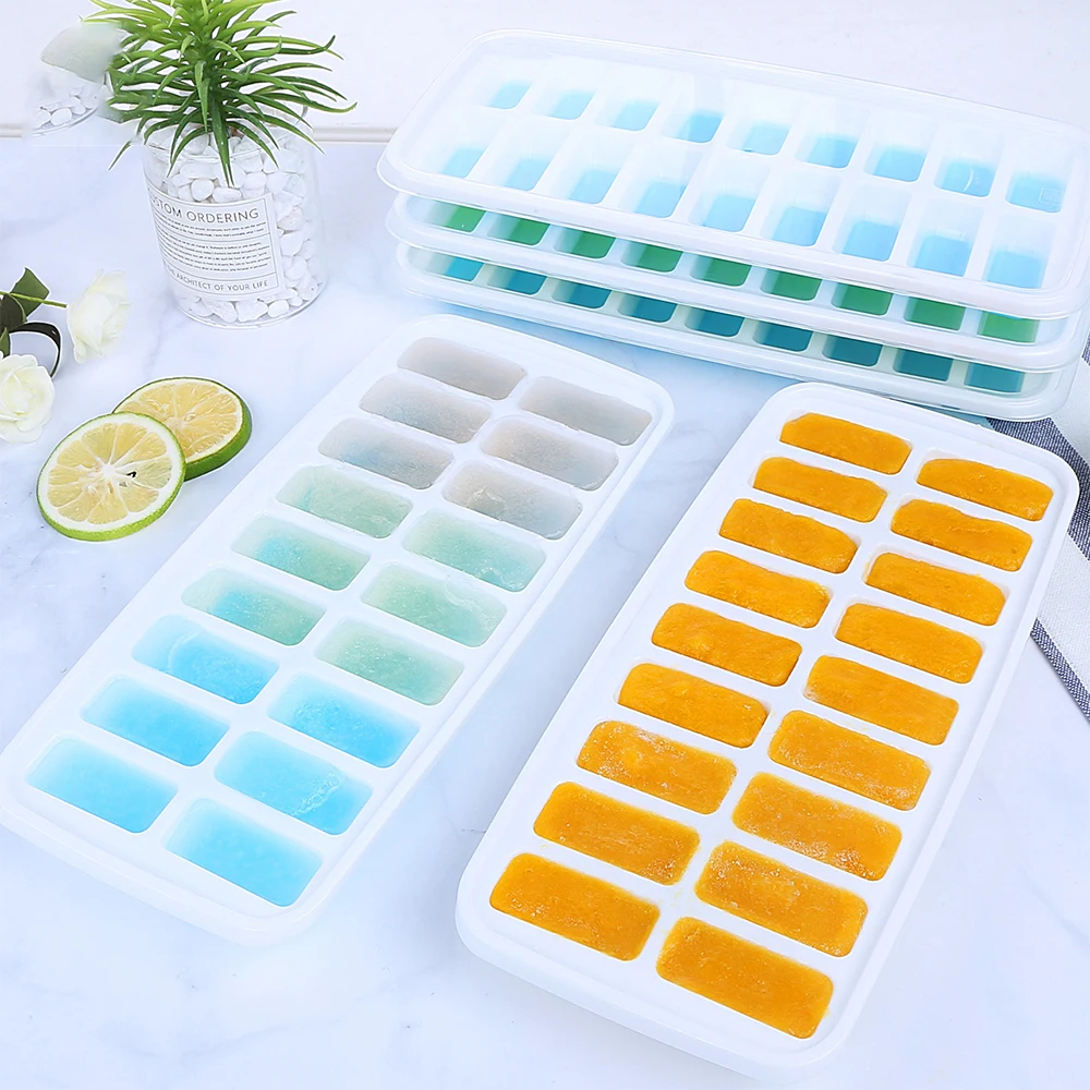 Flexible 18 Ice Cube Trays with Spill-Resistant Removable Lid, BPA Free Ice Trays Moulds Maker