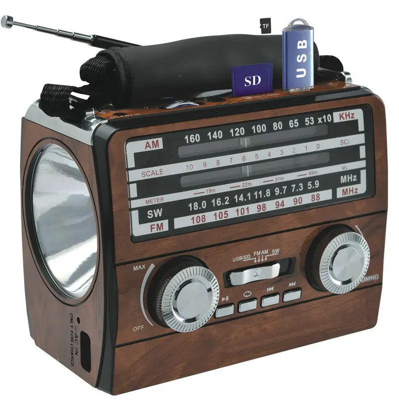 KNSTAR Portable FM AM SW 3 band USB/SD/TF MP3 player radio receiver with torch light  FP-1359BT