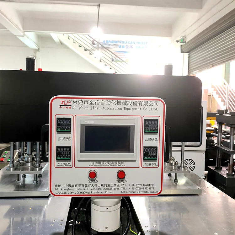 3D flat plate embossing machine double head station PLC automatic fabric sportswear shoe hat rubber logo printing machine