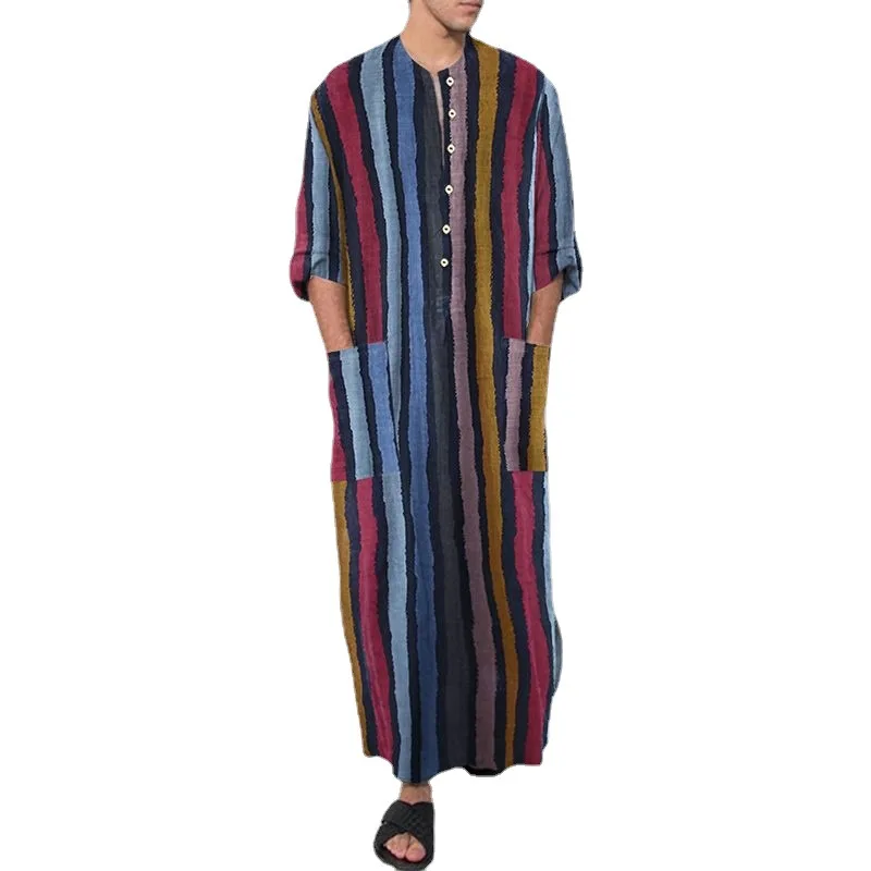 Men Muslim Clothing Pocket Full Sleeve Islamic Ethnic Clothes Tradition Outfit Male Religion Wear