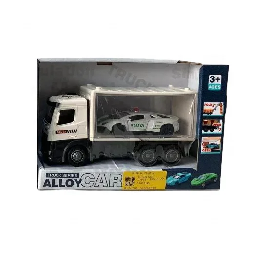 Transportation Inertia Alloy Truck Transporter with Diecast Model Metal Police Car Toys for Kids Gift