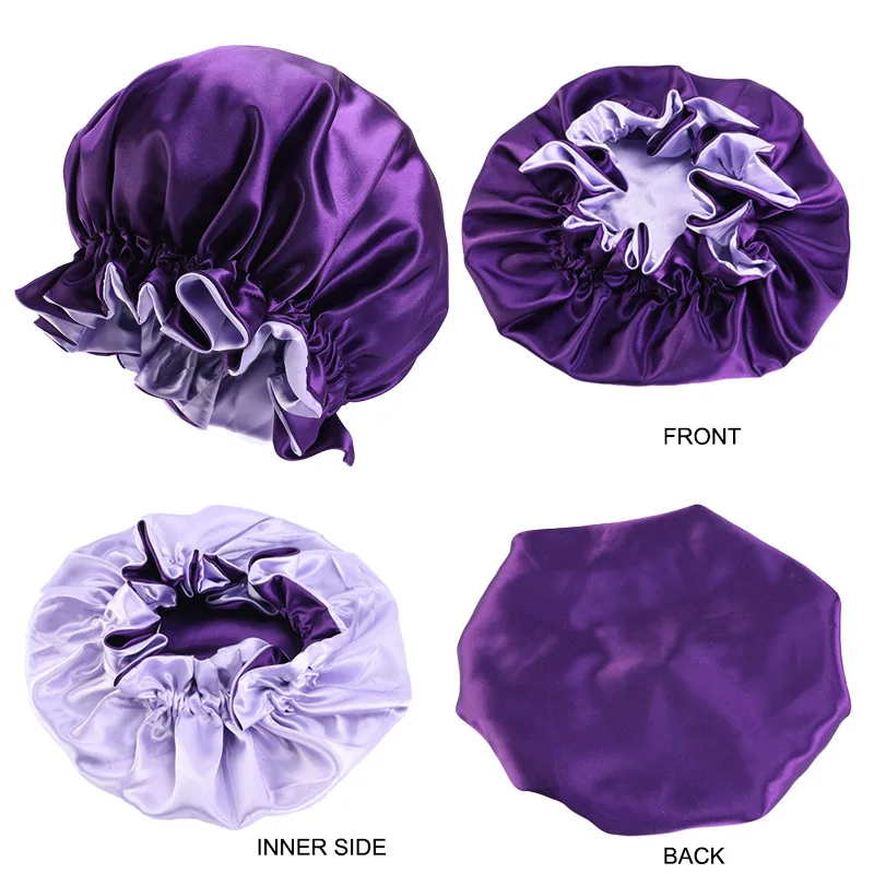 HB651A Reversible Satin Bonnet Hair Caps Double Layer Adjust Sleep Night Cap For Curly Springy