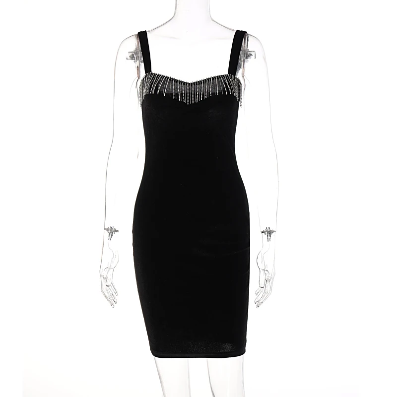 Sdress Diamond Tassel Velvet Mini Dress Bodycon Elegant Party Club Sexy Apparel Women 2021 Sleeveless Summer Wholesale Clothes