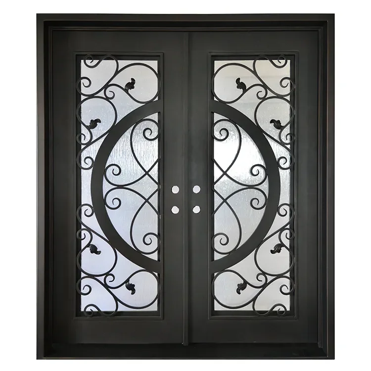 DERCHI European Luxury Style Tempered Glass Exterior Other Main Doors Double Security Front Entry Wrought Iron Doors For Houses