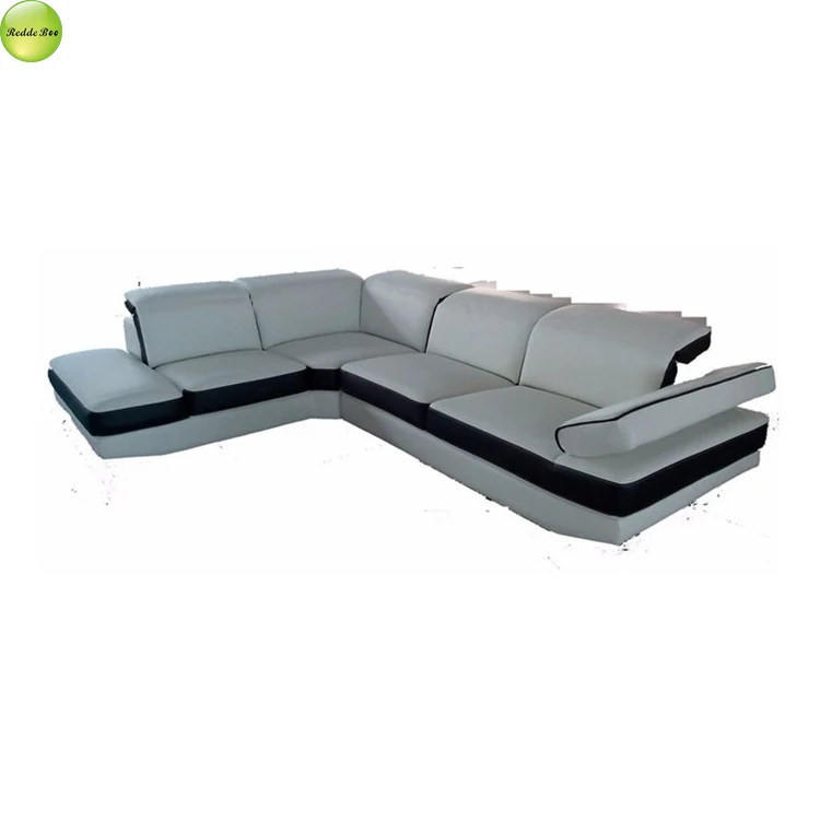 Italian Design Luxury Black And White Lounge Sectional Long Leather Left Shape Sofa Set Living Room Sofa