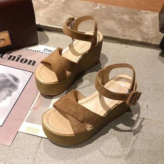 Exquisite Handmade Espadrille Shoes for Women Suede Leather Cross Strap Wedge Sandals