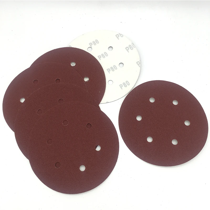 Hot Sales 6inch 150mm Aluminium Oxide Hook and Loop Round Sanding Disc Velcro Disc Sandpaper Disc for Wood Multi Holes