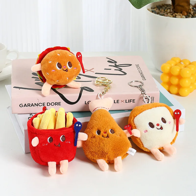 Cute Plush Keychains Toys Trend Fashion Soft Plush Doll Food Chips Hamburger Chicken Leg Toast Bread Plush keychains toys