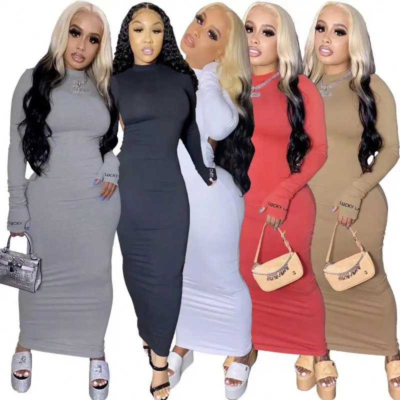 Fall clothing for Women Backless dresses Long-Sleeved Casual Bodycon Lady evening Dress