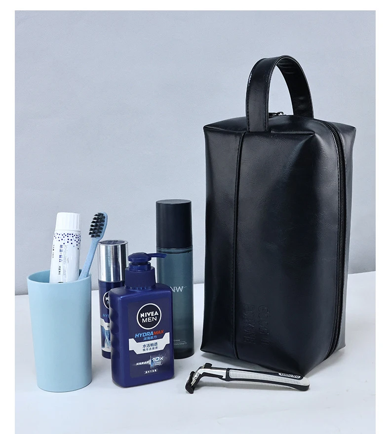 Custom Travel PU Storage Organizer Bags Portable Handheld Makeup Bag Simple Handheld Wash Bag with logo men toiletry pouch