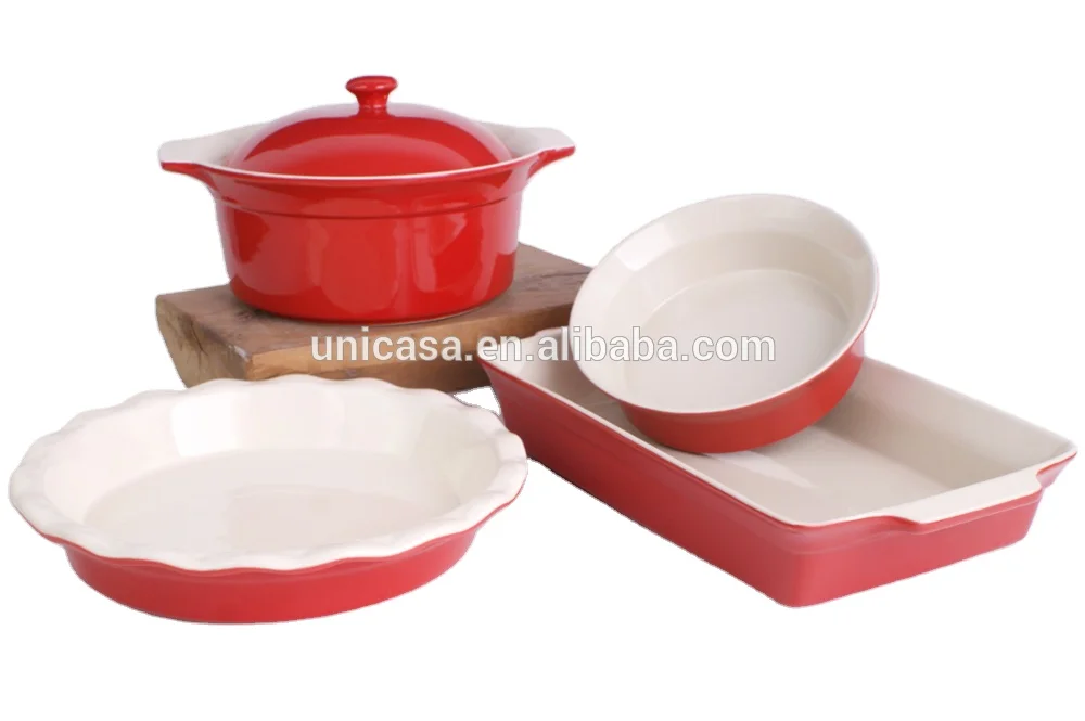 Набор керамической посуды для выпечки, прямоугольная посуда красного цвета, 10 дюймов, с крышкой и пирогом