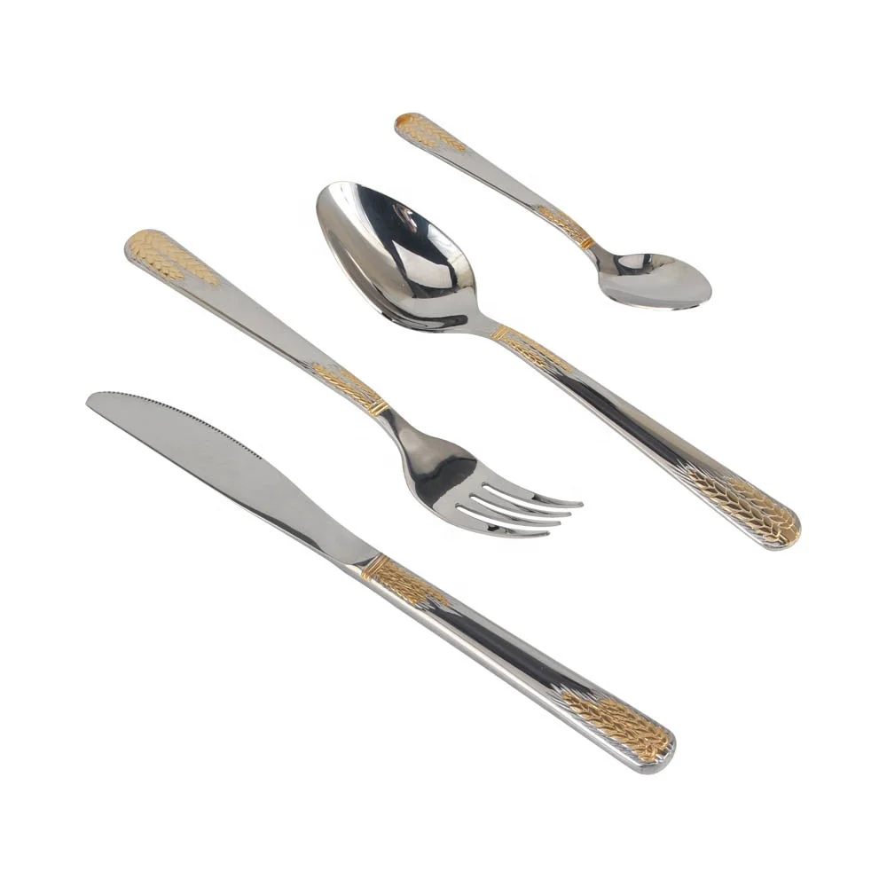 Gold Accent Regent Bead Flatware Silver Tableware Set