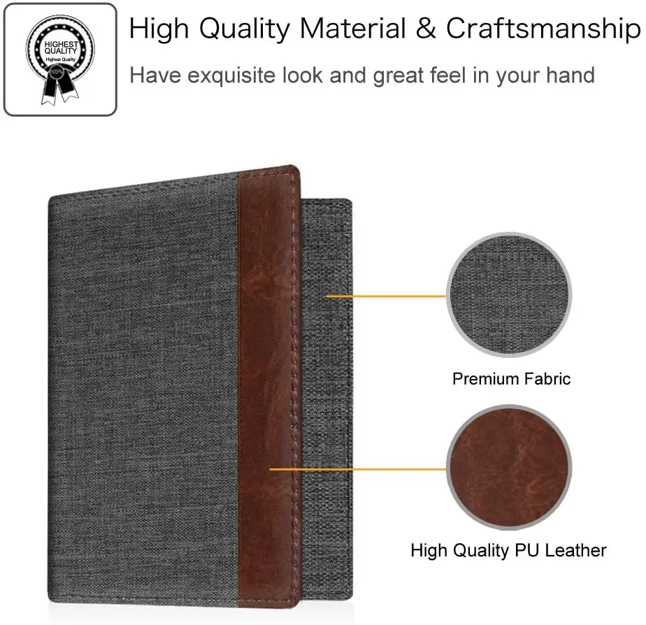 Passport Holder Travel Wallet RFID Blocking PU Leather Card Case Cover Denim Charcoal Brown