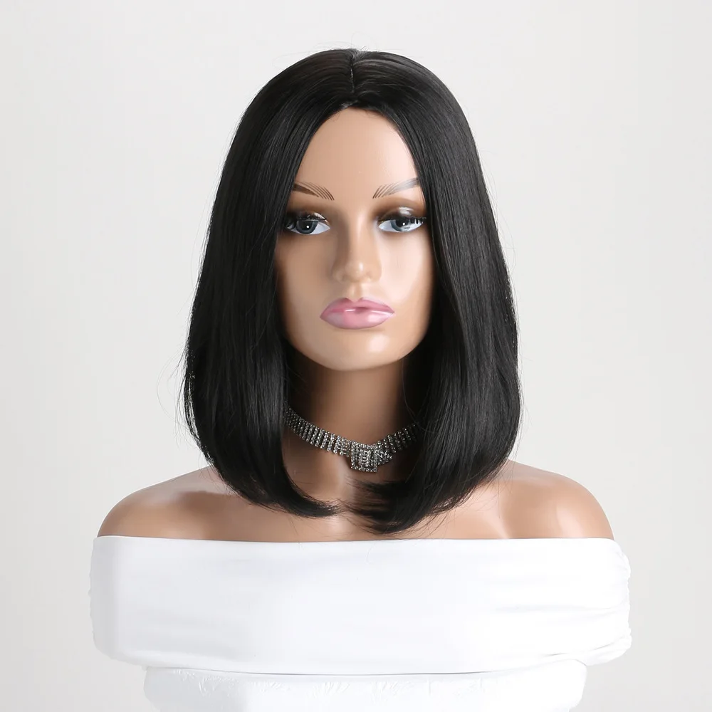 Heat Resistant Party Costume Wig Brown Black Straight Synthetic Hair  Short  Bob  Wig