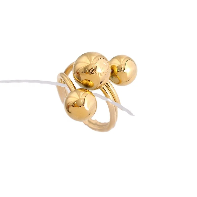 ins fashion steel ball titanium steel bead 18K plated opening adjustable ring