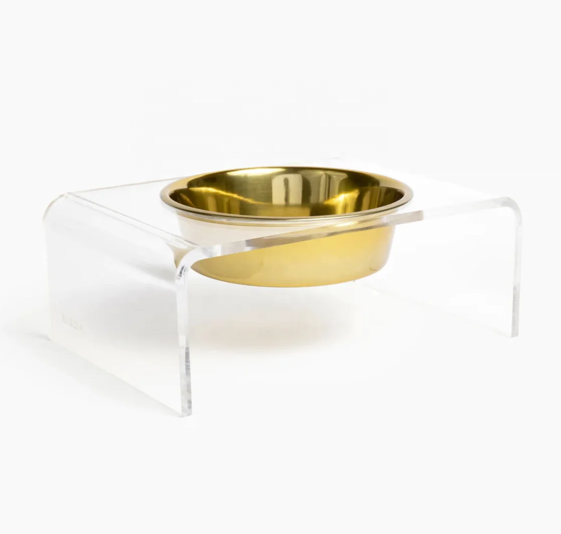 Acrylic Dog Bowl Holder Customized Acrylic Pet Table with Gold Bowls