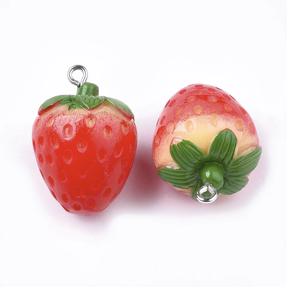 Fashion Cute Kawaii plastic Diy Resin Fruit 3D Simulation Strawberry charms Pendant