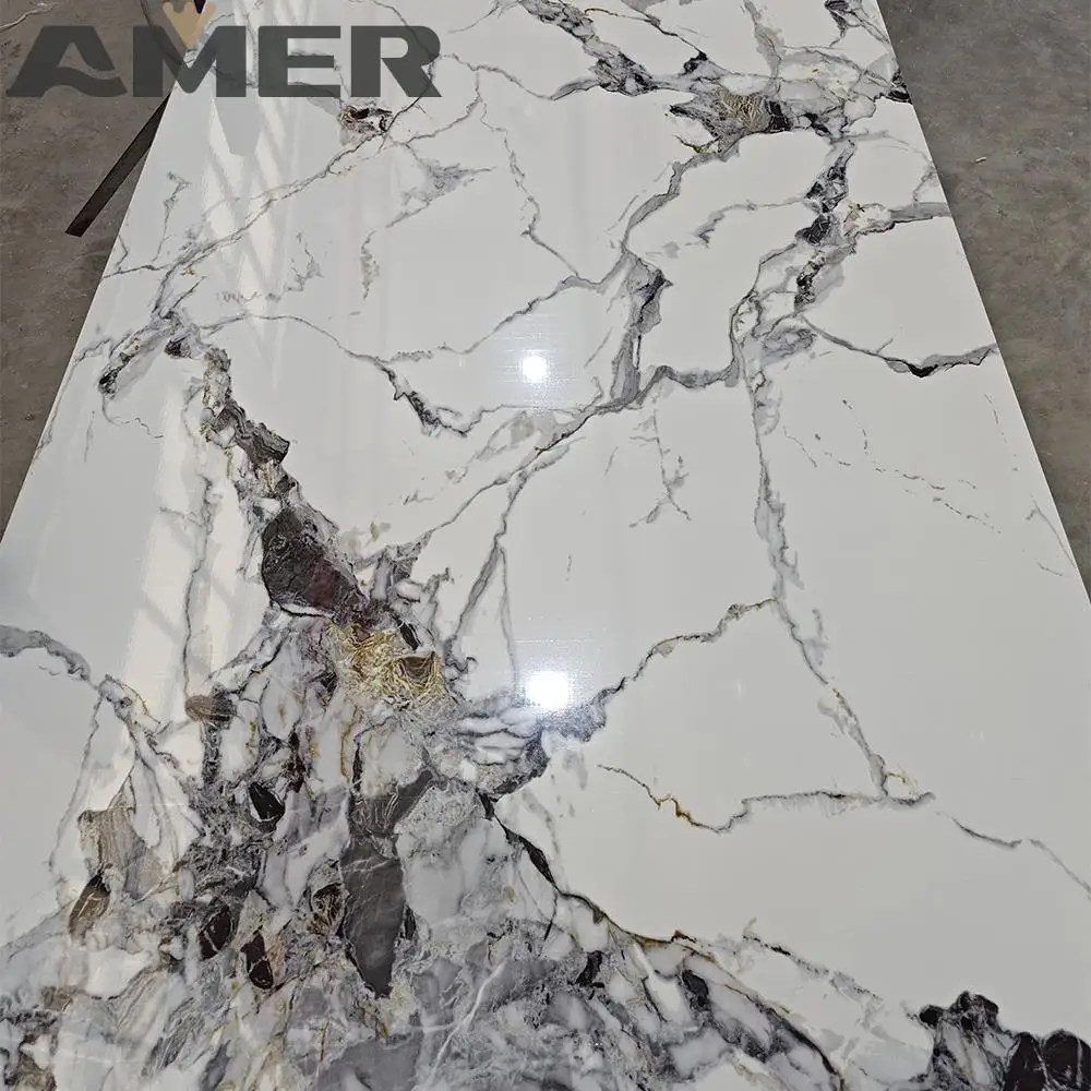 Amer Factory wholesale 2023 Design Plastic Interior Decorative Flute Interior Wall Panels Boards UV marble PVC wall panels sheet