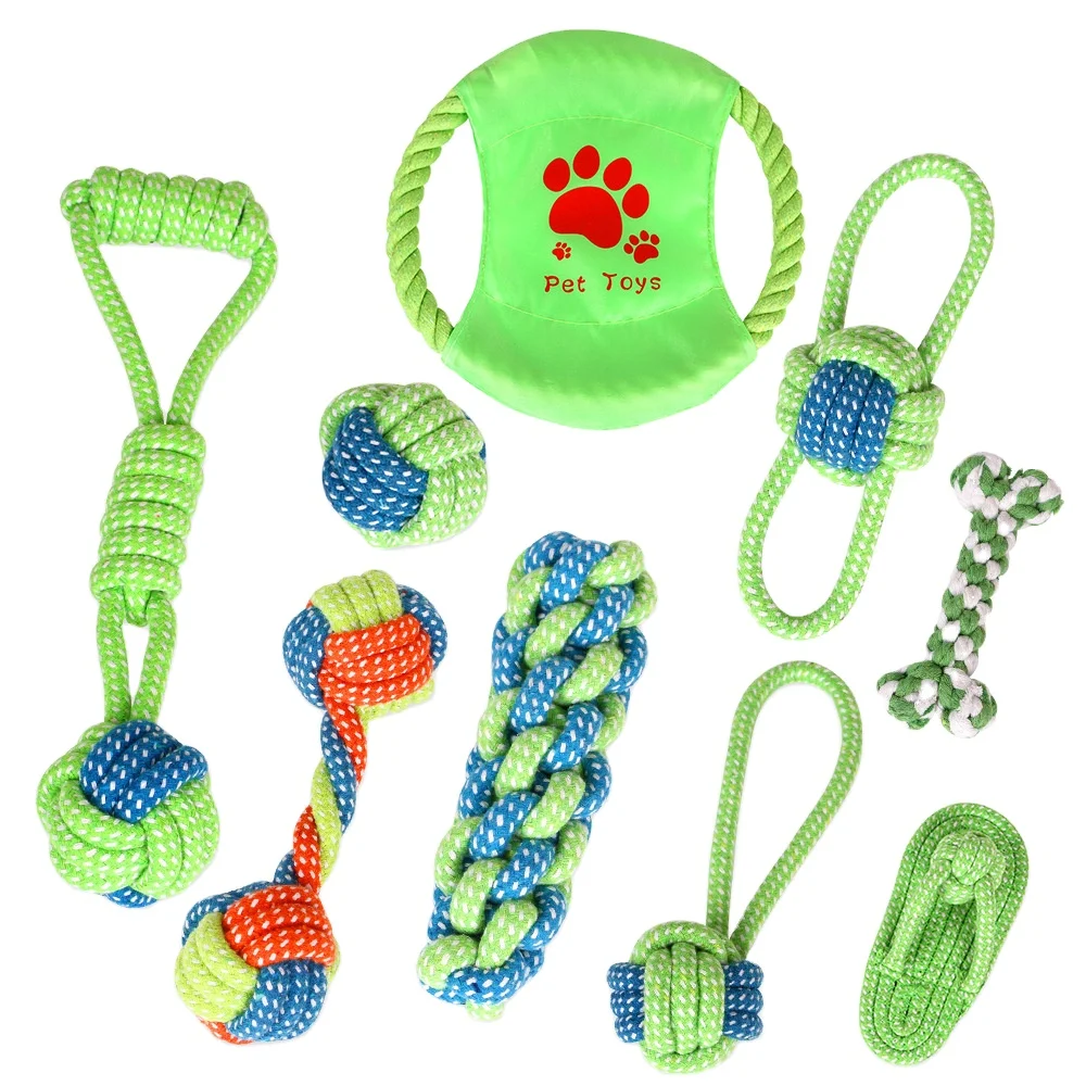 amazon pet items knit plush  dog chew toys Squeaky 9 Pack Ropes Bite Resistant Solid Fun Pet Dog Chew Toy