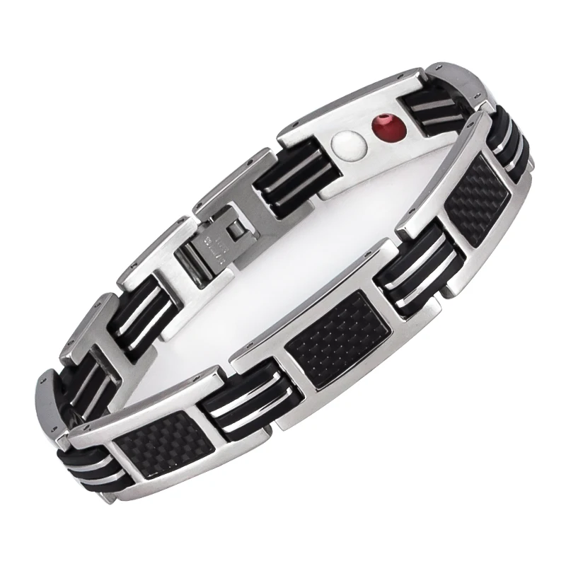 Fashion Health Energy Stainless Steel Magnets Carbon Fiber Bracelet