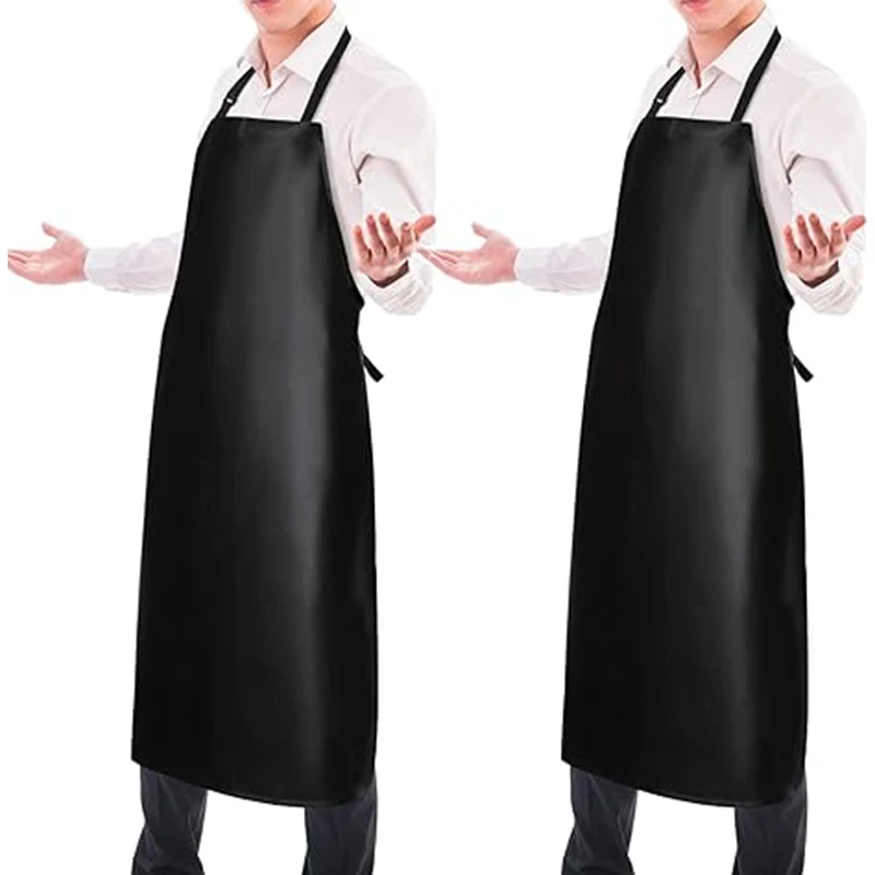 Heavy Duty Chemical Resistant Black Pvc Leather Work Apron Waterproof Grilling Aprons for Cooking Kitchen Chef Clean Apron