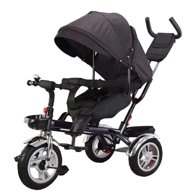 Lovely Child 3 Wheel Kids Tricycle With Umbrella Double Push Bar Tricycle Children Trike Bike 3 In 1 Canopy Blue Baby Tricycle