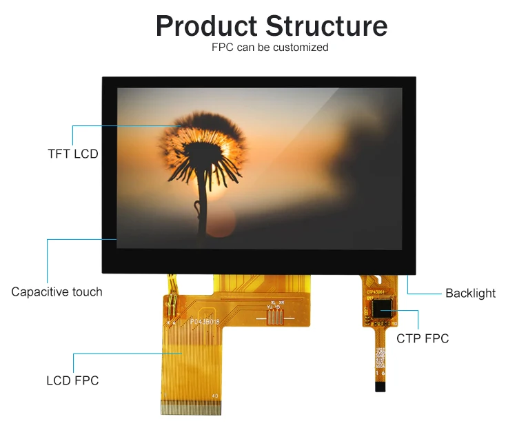 Polcd 4.3 inch LCD Module 800x480 RGB interface Normally Black CTP Touch Screen TFT LCD Displays