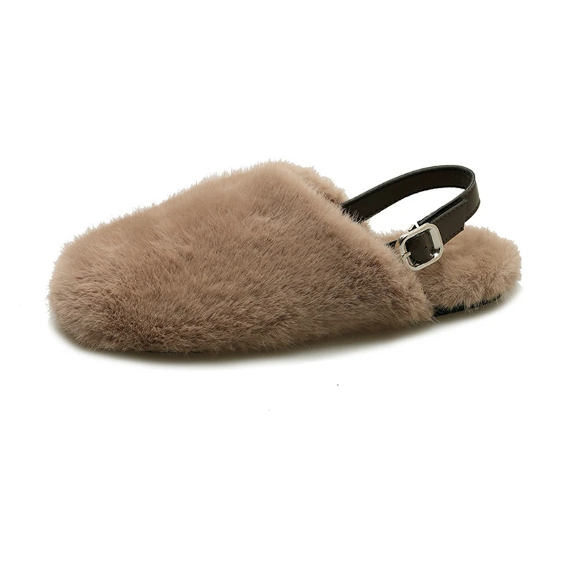 Winter fur slippers retro women flat slipper loafers autumn winter soft comfortable warm cotton shoes