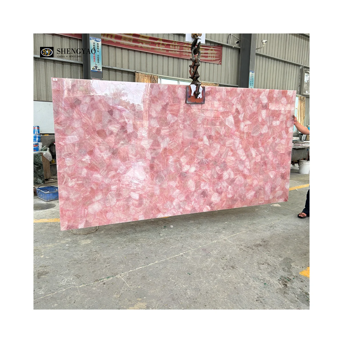 Large Size Pink Marble Backlit Crystal Translucent Rose Quartz Slabs For Wall Countertop