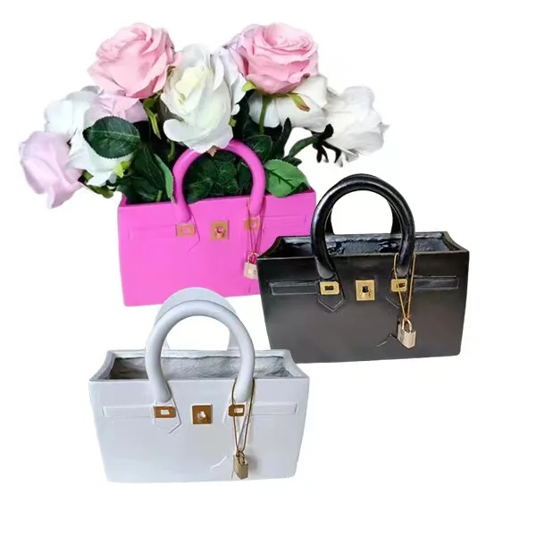 Customized various bag resin vases high quality Handbag vase creative big flower pot modern vase home decoration
