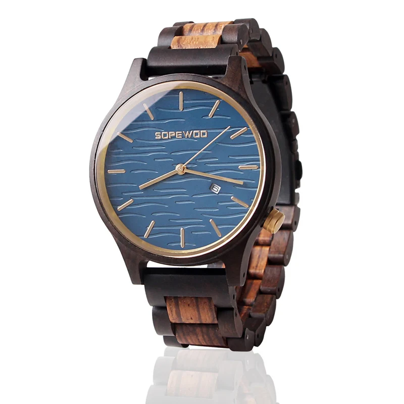 SOPEWOD Personalized Design Engraved Logo Quartz Sandalwood Wooden Watch Mens