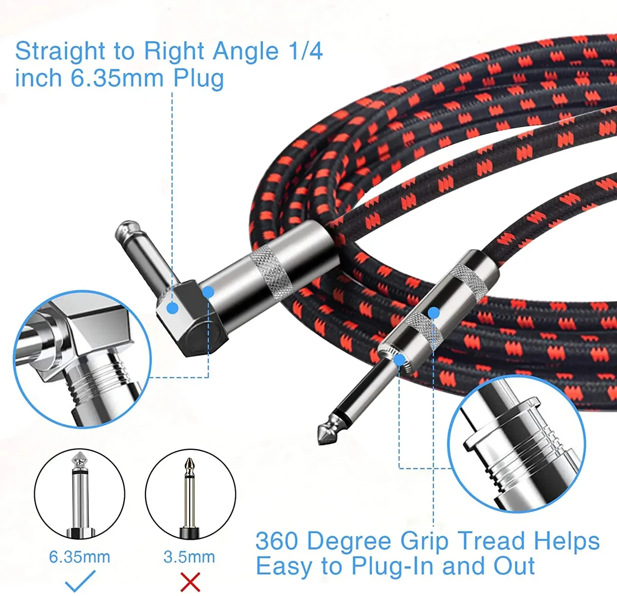 customized 3M cable usb to 6.35mm audio jack audio electric guitar instrumentation cable