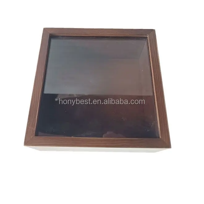 Durable Home or Office Decor Walnut Color Pine Wood Shadow Box Frame Display Case Wooden Memory Box Frame For Wall and Tabletop
