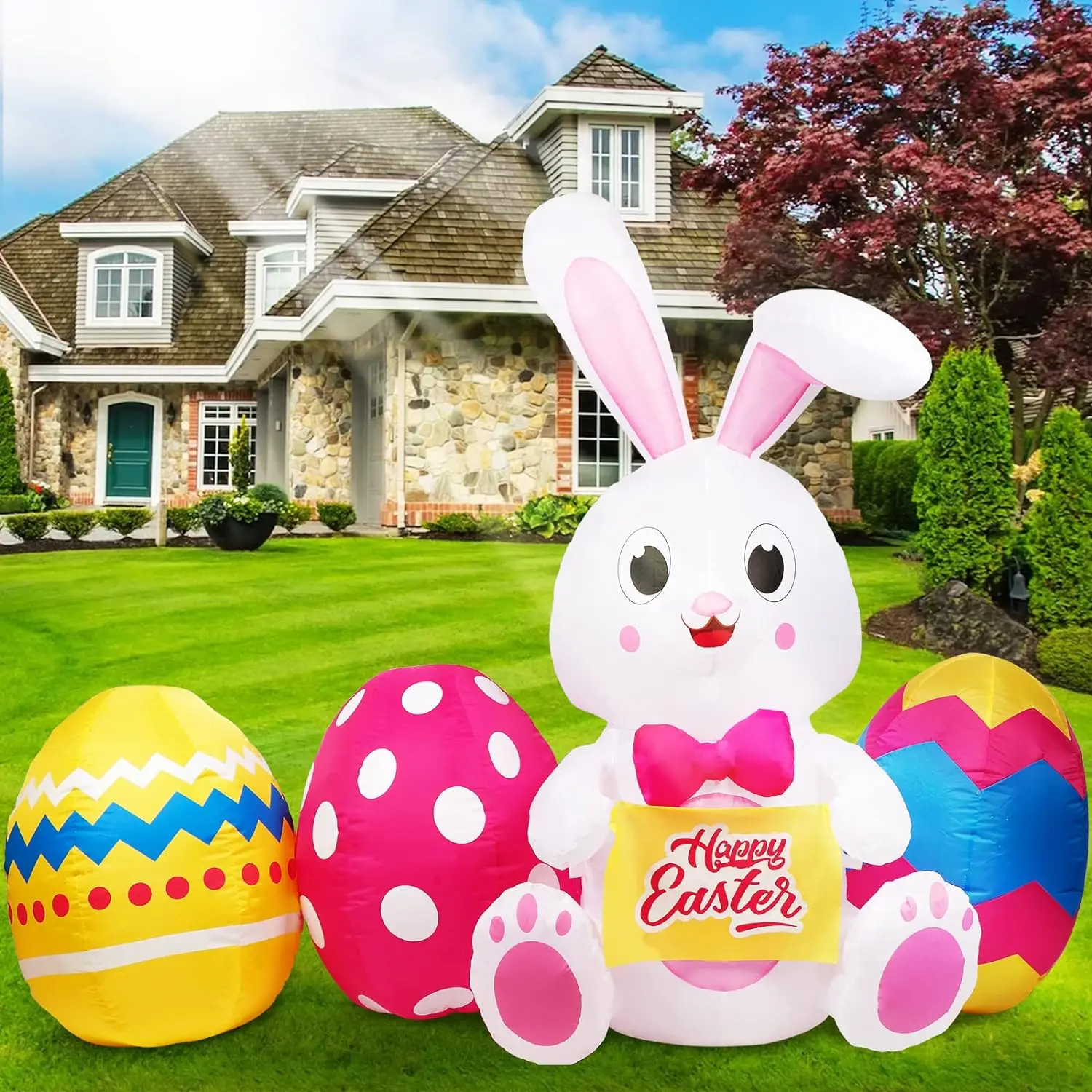 Factory Customization Inflatable Easter Bunny With Colorful Eggs Decorations Outdoor Lawn Inflatable Easter Decorations
