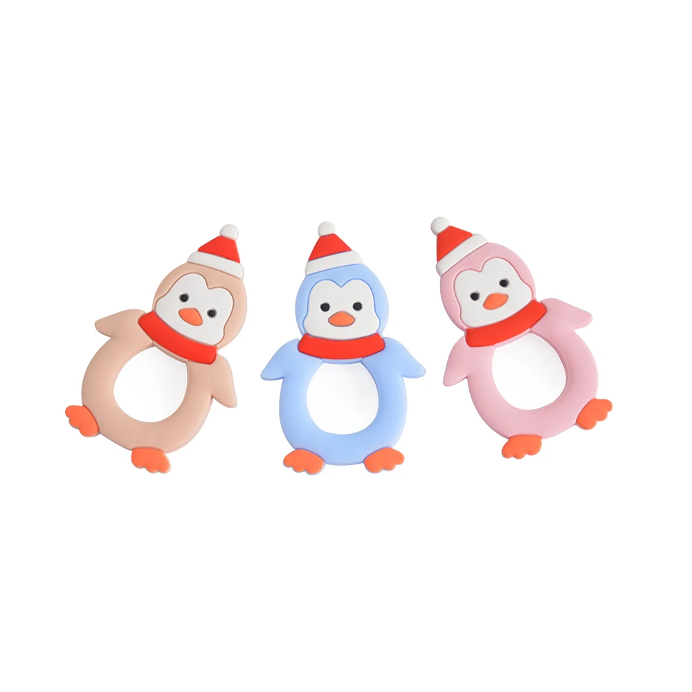 Kids Teether New Design Arrival Factory Wholesale Non-Toxic Food Grade BPA Free Silicone Baby Christmas Penguin Chewing Teether