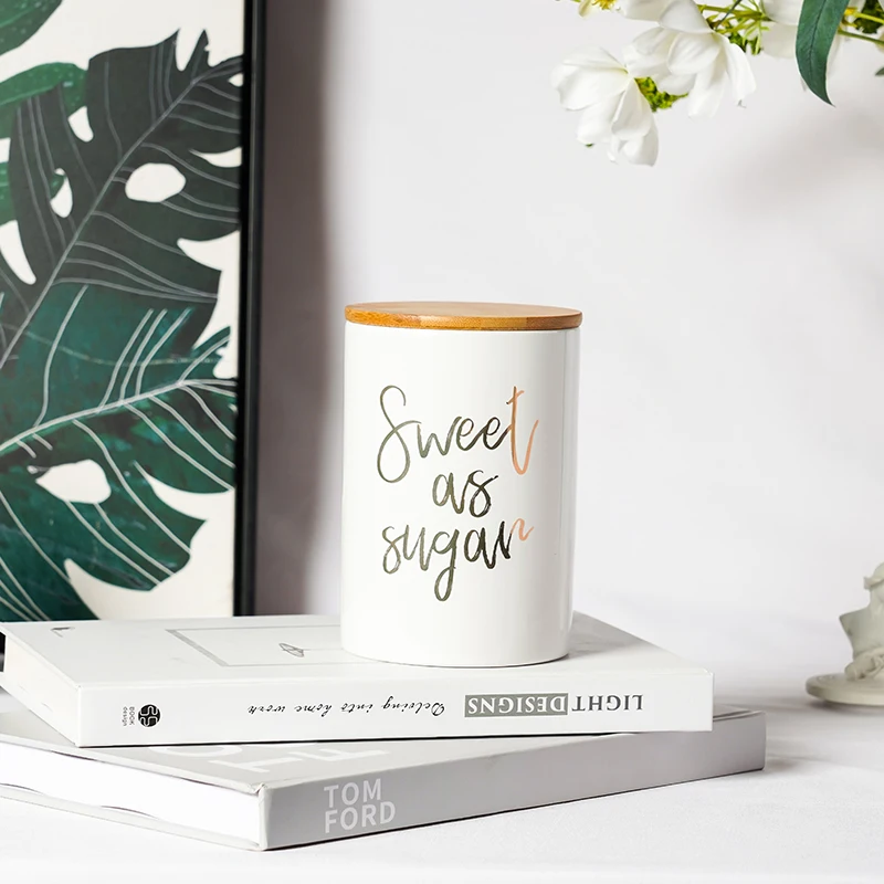 ceramic canister snack flour sugar dry food storage containers with bamboo lids airtight